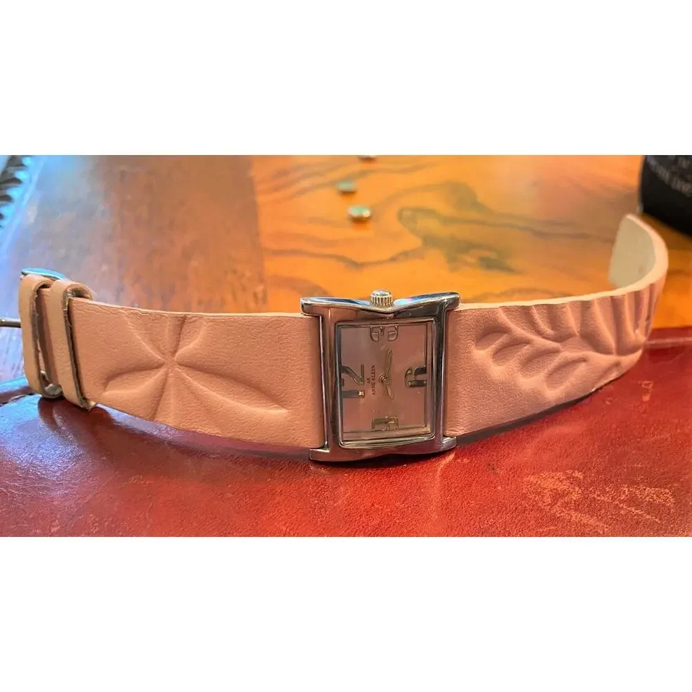 Women's 26mm Silver Tone Anne Klein Watch, Embossed Leather Band